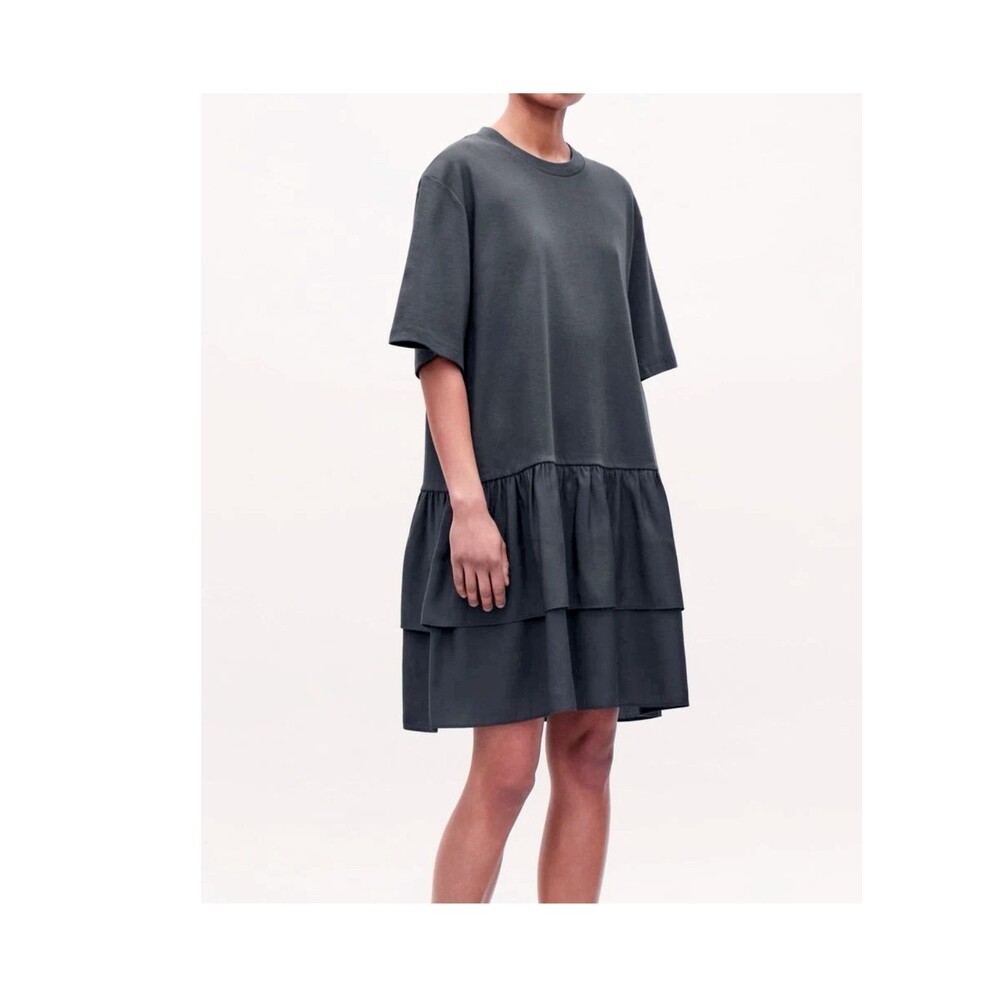 COS Tiered T-Shirt Dress Womens M Gray Cotton Lagenlook Oversized Midi Lagenlook
